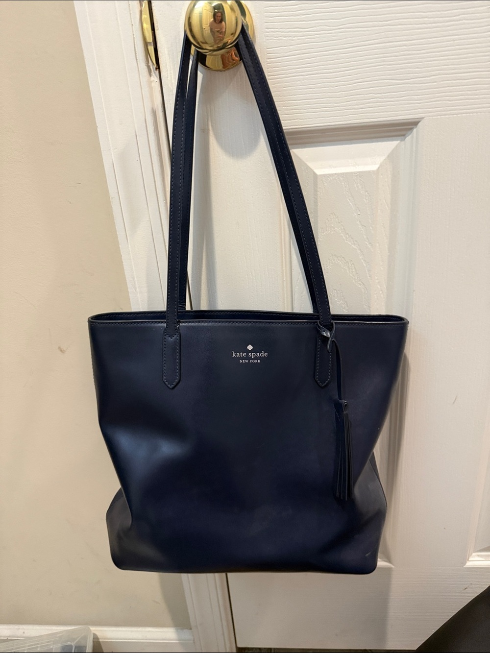 kate spade navy leather tote with tassel